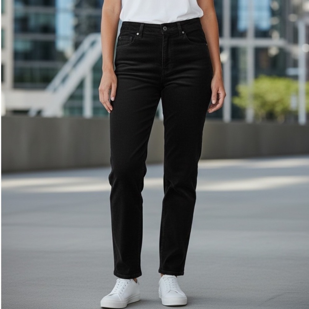 Lee Womens Black Relaxed Fit Straight Leg Mid Rise Pants 10 Career Gorpcore Casu